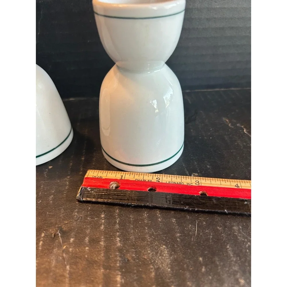 Vintage Ironstone Restaurant Ware China Green Stripe Double Egg Cup Set Of 2